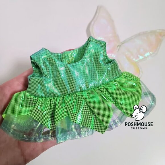 Tinkerbell Fairy Dress and Metallic Wings Outfit for Labubu - Picture 7 of 8